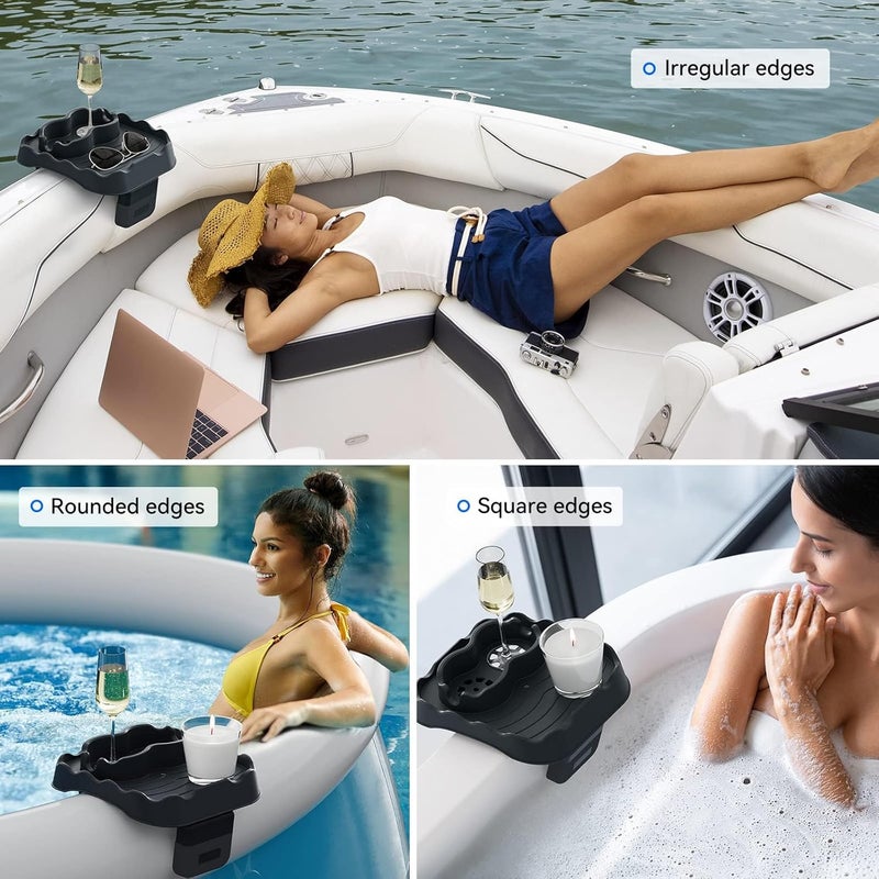 Anivia Hot Tub Table Tray, Adjustable Width 4.3" to 7.7" Hot Tub Accessories for Intex PureSpa, Nonslip Caddy Holds 2 Drinks, Keep Snacks-Drinks Handy and Dry,Fits Outdoor Inflatable Spa/Pool (Gray) - Image 4